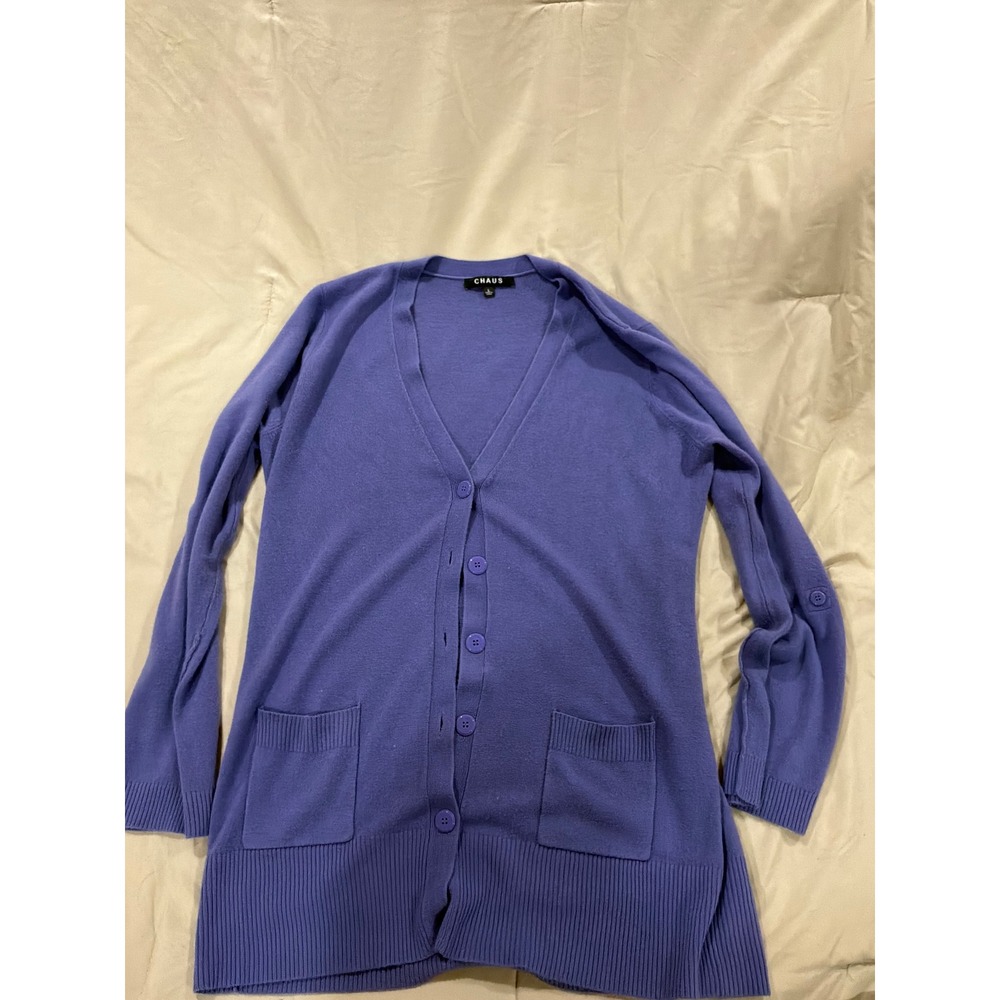 Chaus Women Purple V-Neck Button Front Cardigan Sweater with Pockets Size L‎
